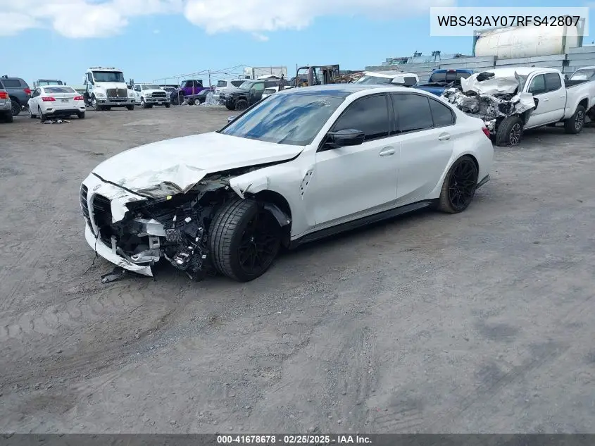 2024 BMW M3 Competition xDrive VIN: WBS43AY07RFS42807 Lot: 41678678