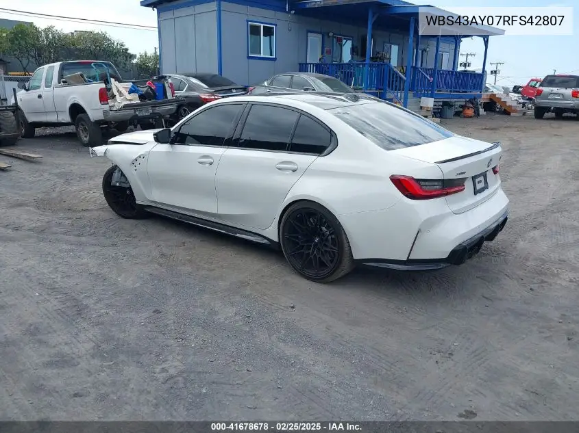 2024 BMW M3 Competition xDrive VIN: WBS43AY07RFS42807 Lot: 41678678