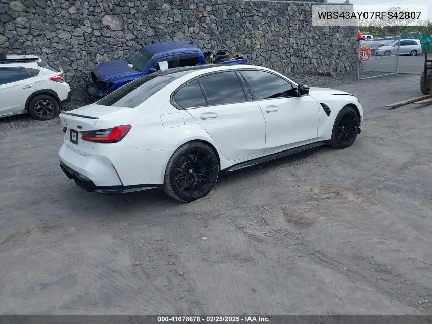 2024 BMW M3 Competition xDrive VIN: WBS43AY07RFS42807 Lot: 41678678