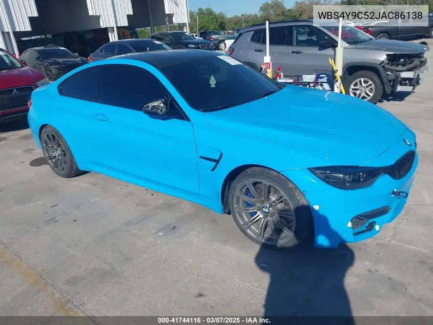 2018 BMW M4 VIN: WBS4Y9C52JAC86138 Lot: 41744116