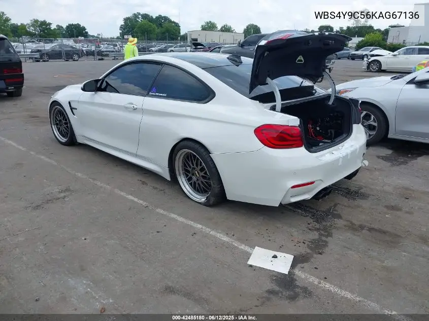 2019 BMW M4 VIN: WBS4Y9C56KAG67136 Lot: 42485180