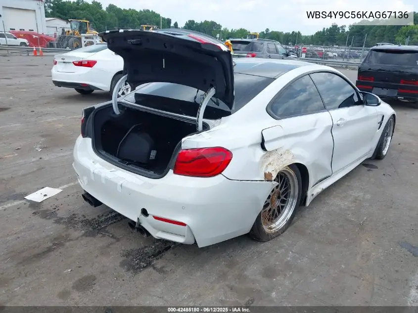 2019 BMW M4 VIN: WBS4Y9C56KAG67136 Lot: 42485180