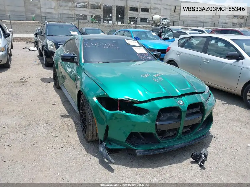 2021 BMW M4 Competition VIN: WBS33AZ03MCF85346 Lot: 42545456