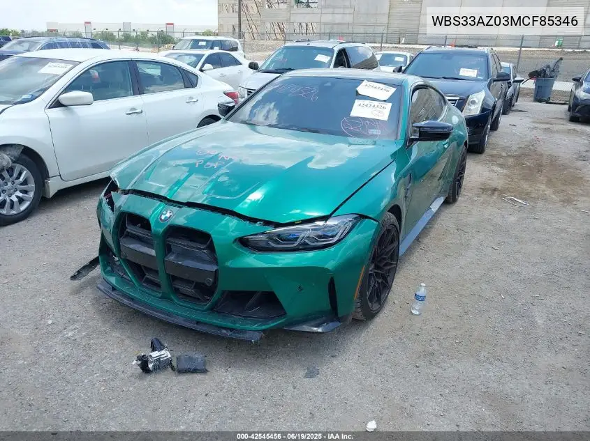 2021 BMW M4 Competition VIN: WBS33AZ03MCF85346 Lot: 42545456
