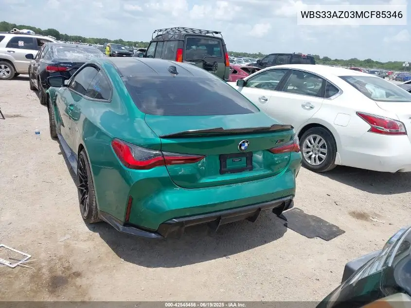 2021 BMW M4 Competition VIN: WBS33AZ03MCF85346 Lot: 42545456