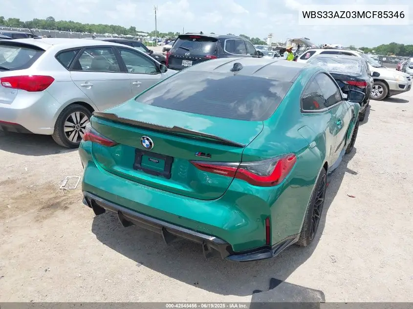 2021 BMW M4 Competition VIN: WBS33AZ03MCF85346 Lot: 42545456