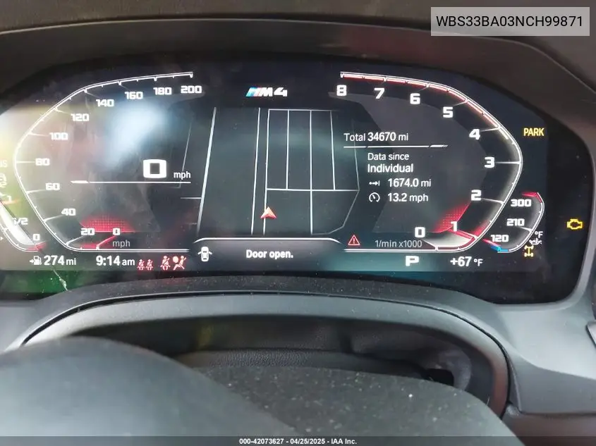 2022 BMW M4 Competition xDrive VIN: WBS33BA03NCH99871 Lot: 42073627