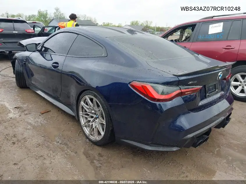 2024 BMW M4 Competition xDrive VIN: WBS43AZ07RCR10248 Lot: 42196536