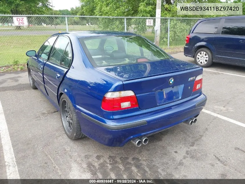 2001 BMW M5 VIN: WBSDE93411BZ97420 Lot: 40931687