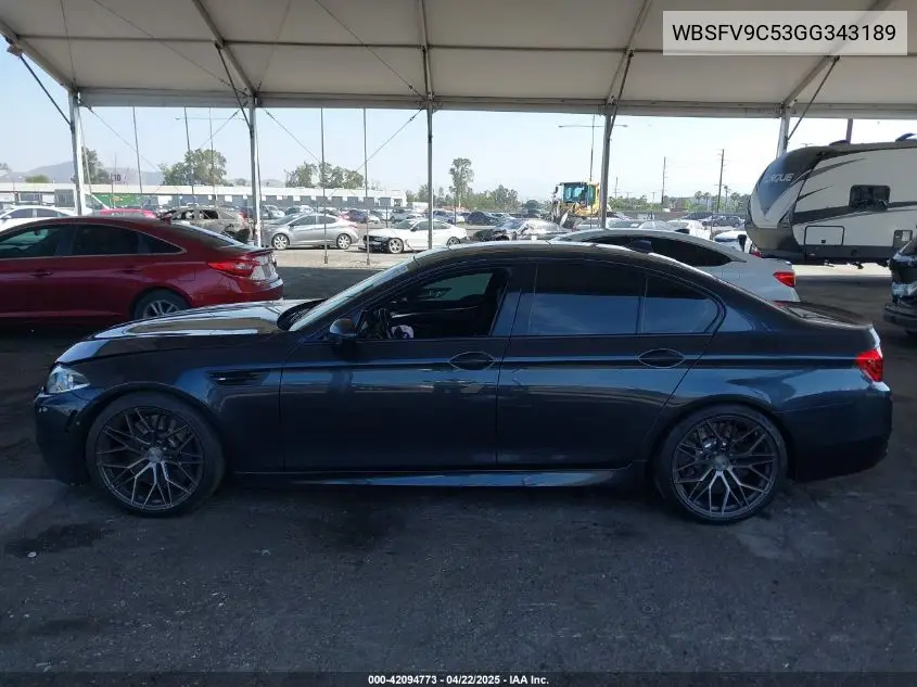 2016 BMW M5 VIN: WBSFV9C53GG343189 Lot: 42094773