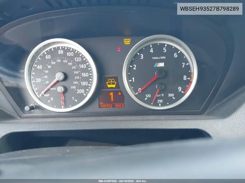 2007 BMW M6 VIN: WBSEH93527B798289 Lot: 41997552