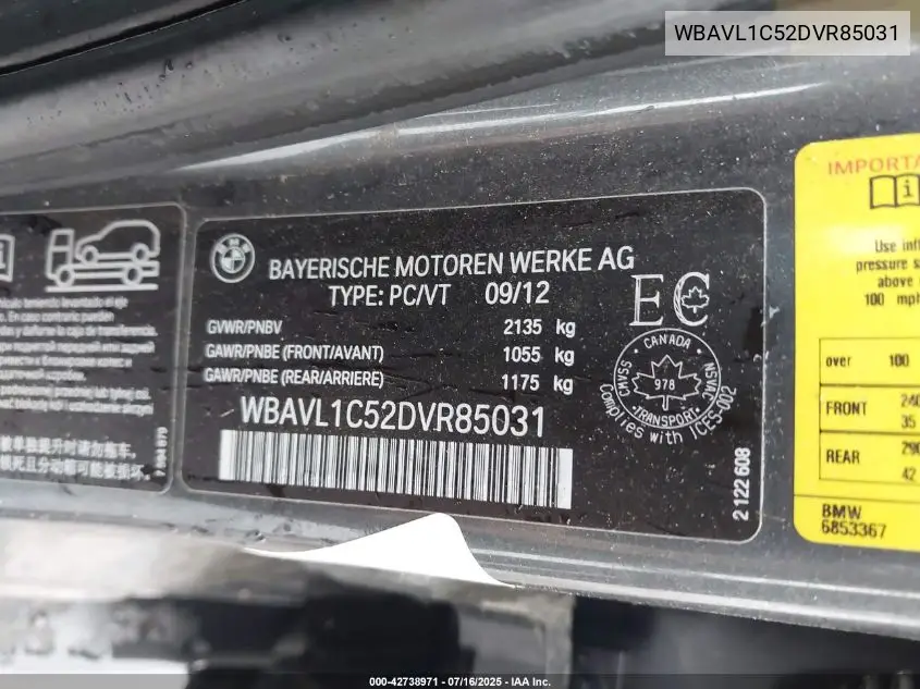 2013 BMW X1 xDrive28I VIN: WBAVL1C52DVR85031 Lot: 42738971