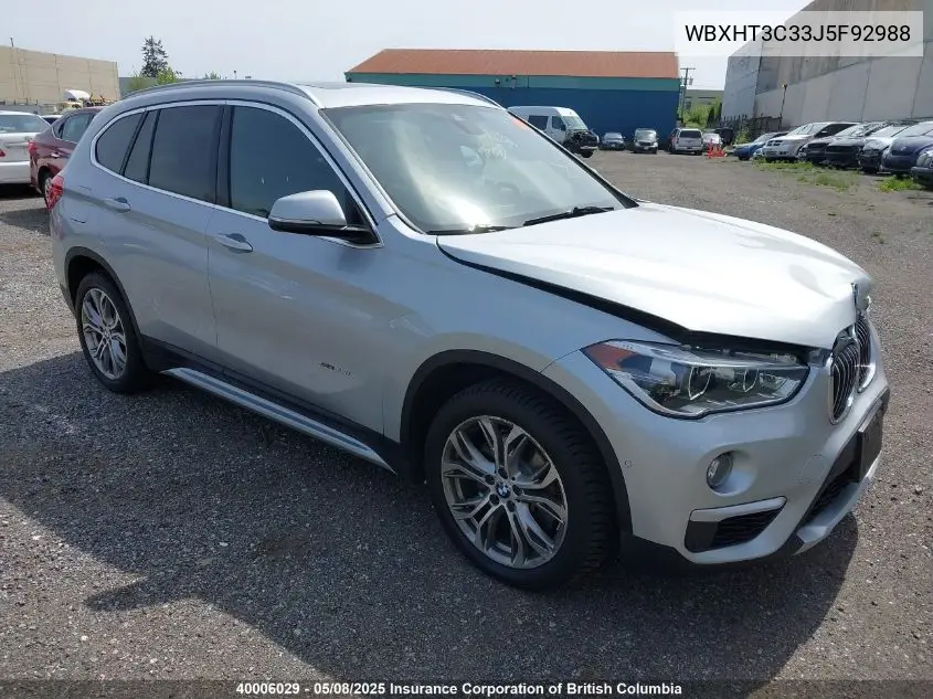 2018 BMW X1 VIN: WBXHT3C33J5F92988 Lot: 40006029