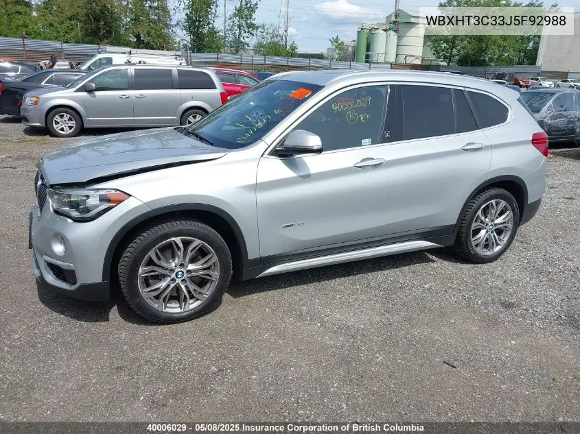 2018 BMW X1 VIN: WBXHT3C33J5F92988 Lot: 40006029