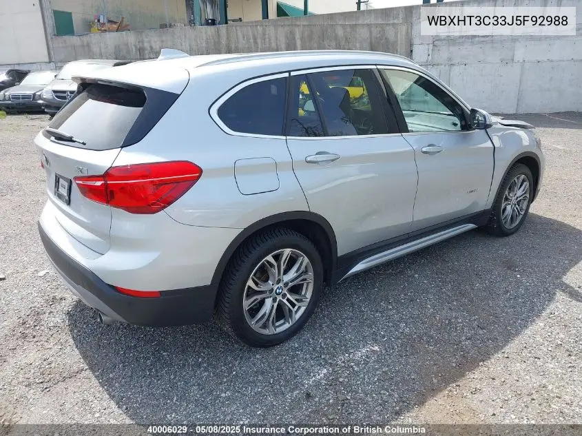 2018 BMW X1 VIN: WBXHT3C33J5F92988 Lot: 40006029