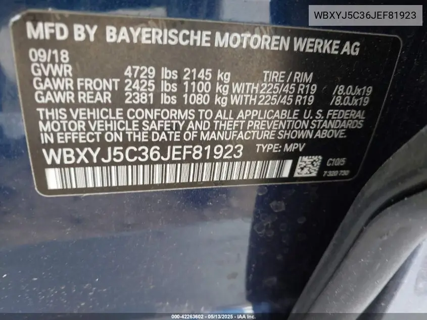 2018 BMW X2 xDrive28I VIN: WBXYJ5C36JEF81923 Lot: 42263602