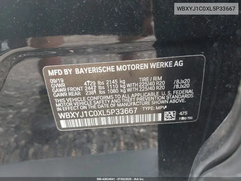 2020 BMW X2 xDrive28I VIN: WBXYJ1C0XL5P33667 Lot: 42634541