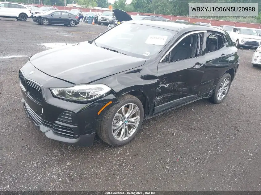 2022 BMW X2 xDrive28I VIN: WBXYJ1C06N5U20988 Lot: 42594234