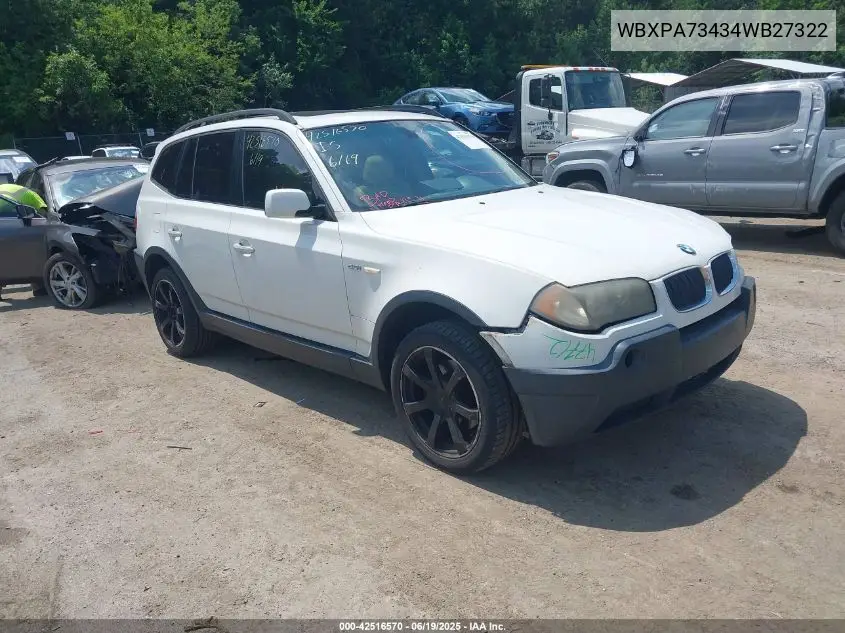 2004 BMW X3 2.5I VIN: WBXPA73434WB27322 Lot: 42516570