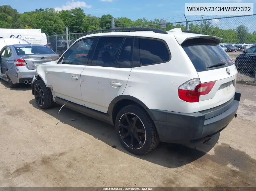 2004 BMW X3 2.5I VIN: WBXPA73434WB27322 Lot: 42516570