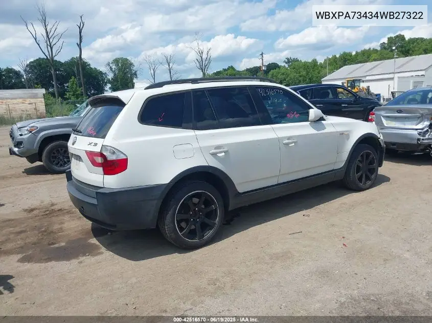 2004 BMW X3 2.5I VIN: WBXPA73434WB27322 Lot: 42516570