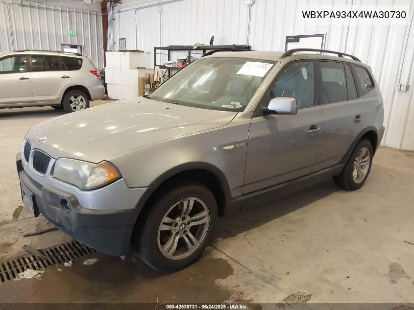 2004 BMW X3 3.0I VIN: WBXPA934X4WA30730 Lot: 42538731