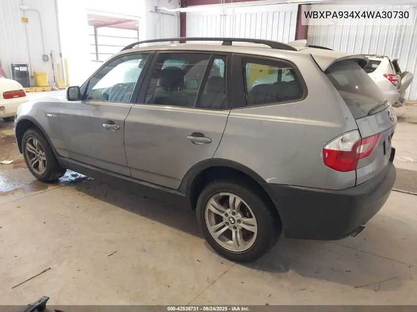 2004 BMW X3 3.0I VIN: WBXPA934X4WA30730 Lot: 42538731