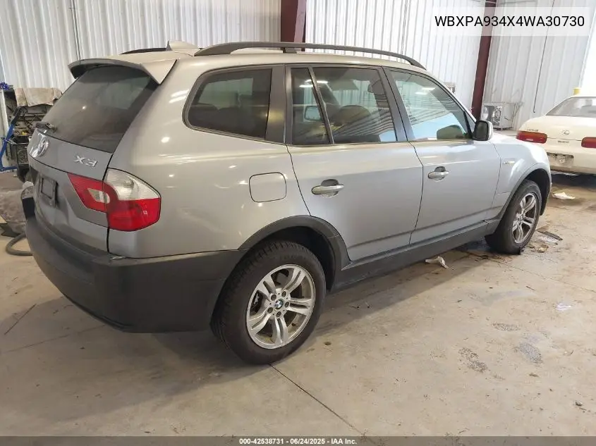 2004 BMW X3 3.0I VIN: WBXPA934X4WA30730 Lot: 42538731