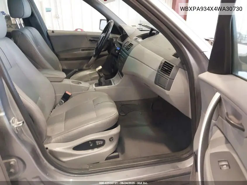 2004 BMW X3 3.0I VIN: WBXPA934X4WA30730 Lot: 42538731