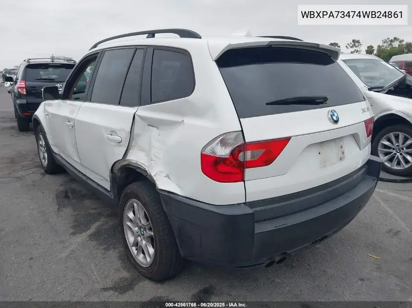 2004 BMW X3 2.5I VIN: WBXPA73474WB24861 Lot: 42561766