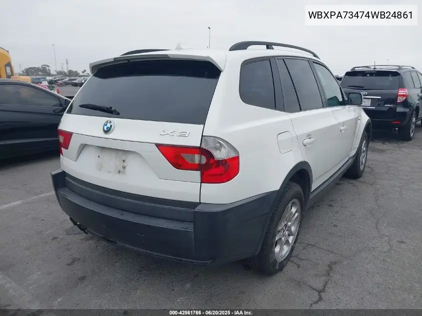 2004 BMW X3 2.5I VIN: WBXPA73474WB24861 Lot: 42561766