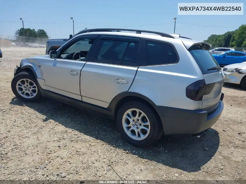 2004 BMW X3 2.5I VIN: WBXPA734X4WB22540 Lot: 42602620