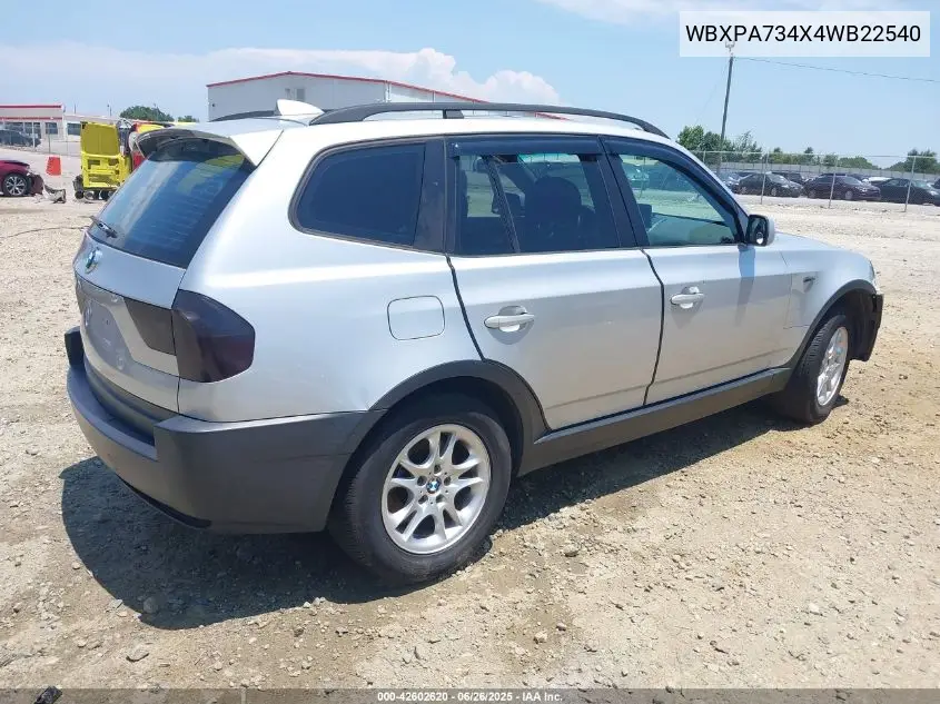 2004 BMW X3 2.5I VIN: WBXPA734X4WB22540 Lot: 42602620