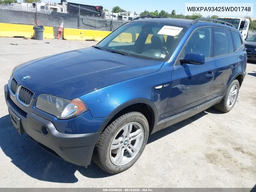 2005 BMW X3 3.0I VIN: WBXPA93425WD01748 Lot: 42546025