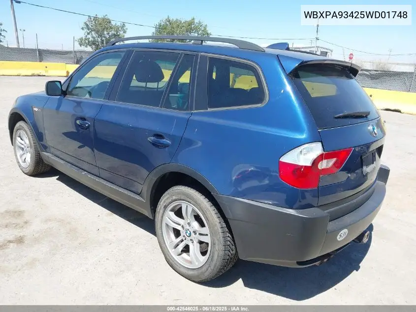 2005 BMW X3 3.0I VIN: WBXPA93425WD01748 Lot: 42546025