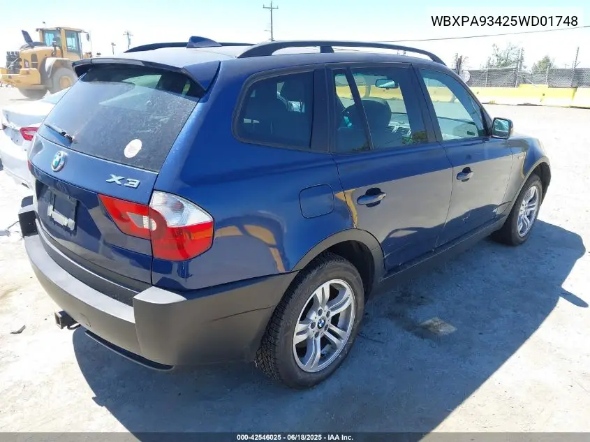 2005 BMW X3 3.0I VIN: WBXPA93425WD01748 Lot: 42546025