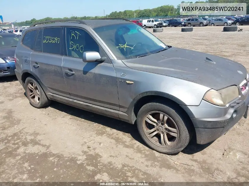 2005 BMW X3 3.0I VIN: WBXPA93485WD20241 Lot: 42554745