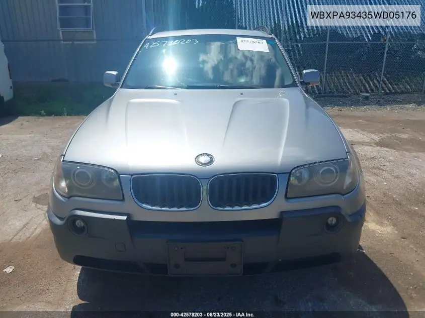 2005 BMW X3 3.0I VIN: WBXPA93435WD05176 Lot: 42578203