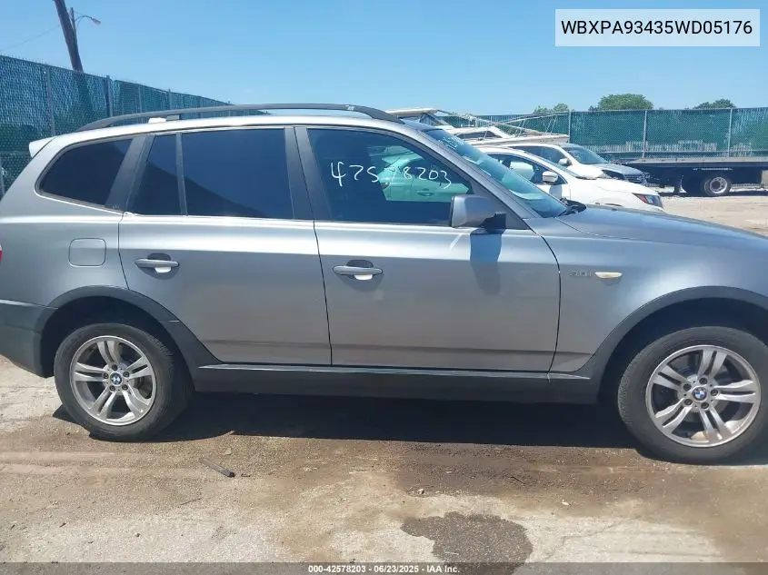 2005 BMW X3 3.0I VIN: WBXPA93435WD05176 Lot: 42578203