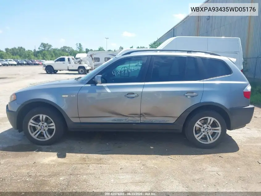 2005 BMW X3 3.0I VIN: WBXPA93435WD05176 Lot: 42578203