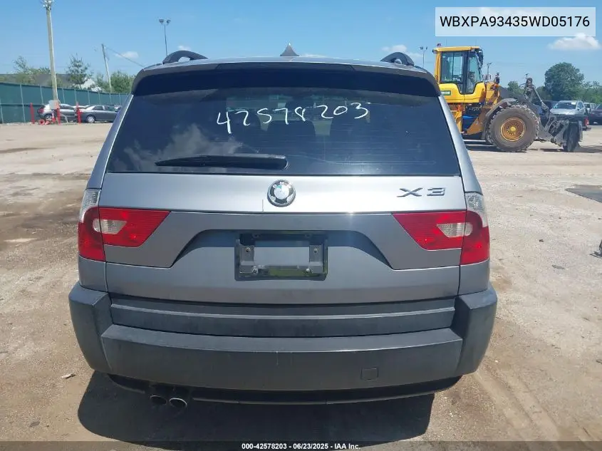 2005 BMW X3 3.0I VIN: WBXPA93435WD05176 Lot: 42578203