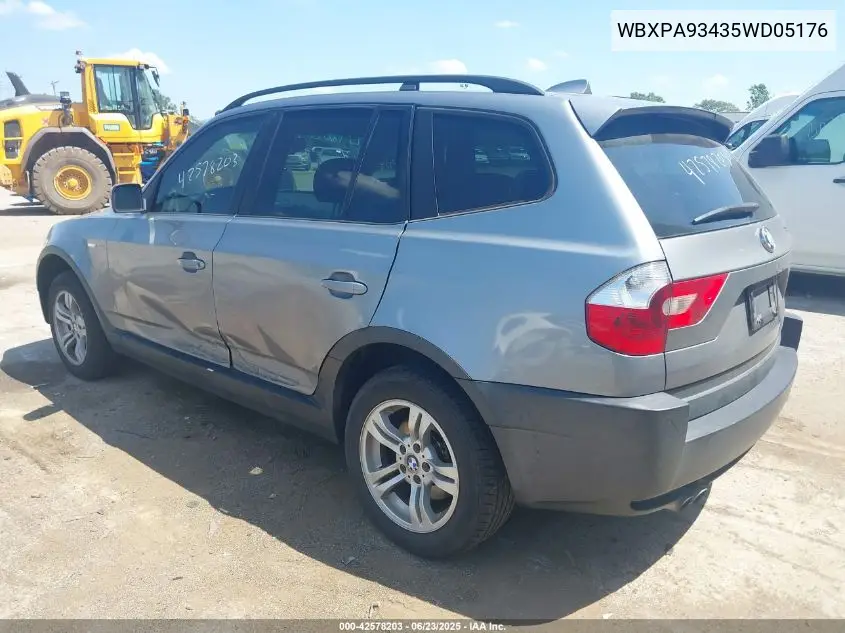 2005 BMW X3 3.0I VIN: WBXPA93435WD05176 Lot: 42578203