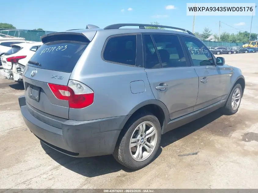 2005 BMW X3 3.0I VIN: WBXPA93435WD05176 Lot: 42578203