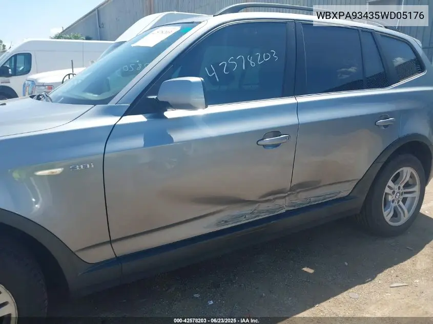 2005 BMW X3 3.0I VIN: WBXPA93435WD05176 Lot: 42578203