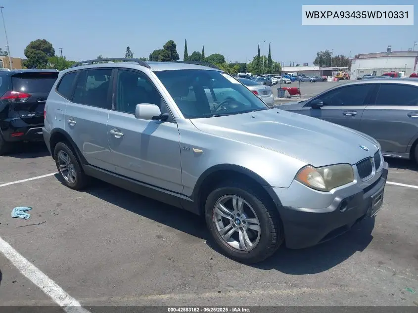 2005 BMW X3 3.0I VIN: WBXPA93435WD10331 Lot: 42583162
