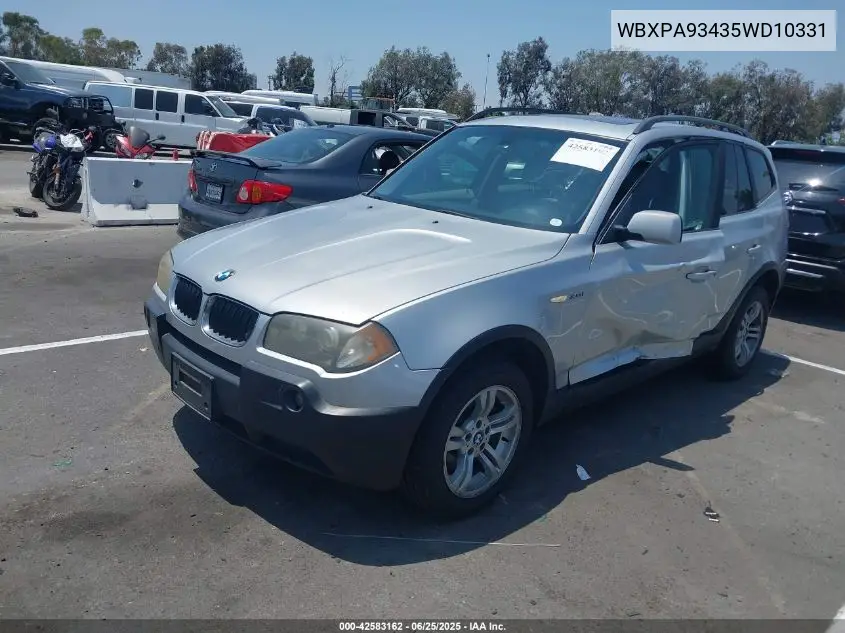2005 BMW X3 3.0I VIN: WBXPA93435WD10331 Lot: 42583162