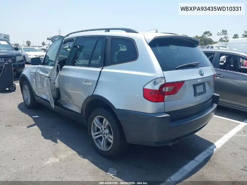 2005 BMW X3 3.0I VIN: WBXPA93435WD10331 Lot: 42583162