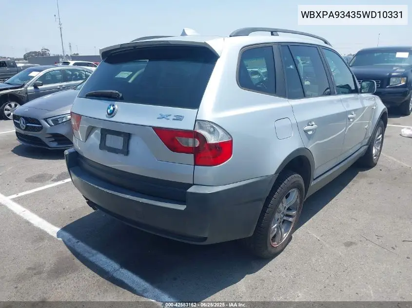2005 BMW X3 3.0I VIN: WBXPA93435WD10331 Lot: 42583162