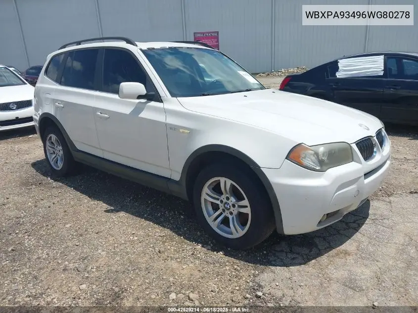2006 BMW X3 3.0I VIN: WBXPA93496WG80278 Lot: 42529214