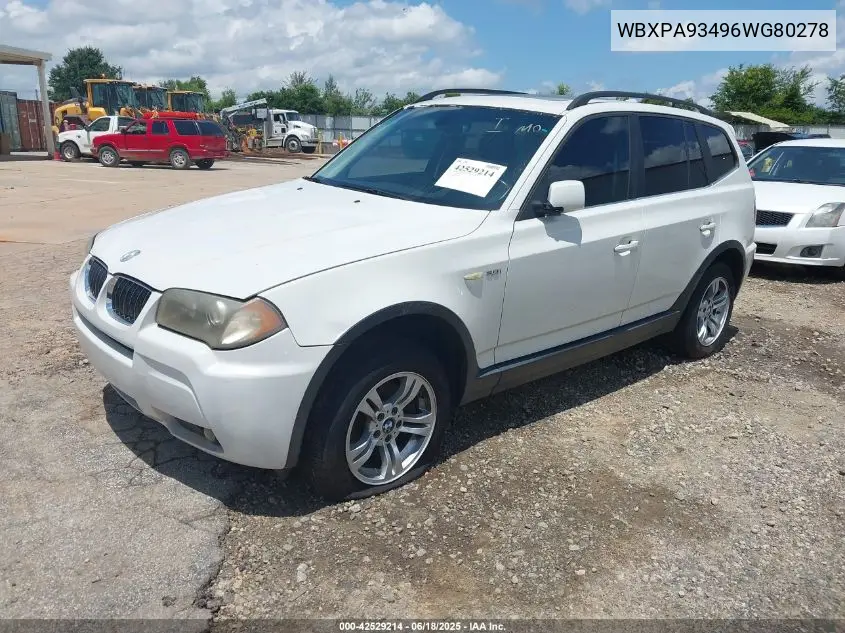 2006 BMW X3 3.0I VIN: WBXPA93496WG80278 Lot: 42529214
